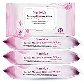 mivida Hypoallergenic Makeup Remover Wipes Bulk With Vitamin E, 200 count (4×50) Value Pack, Fragrance Free Makeup Wipes For Sensitive Skin, Alcohol Free Facial Make up Remover