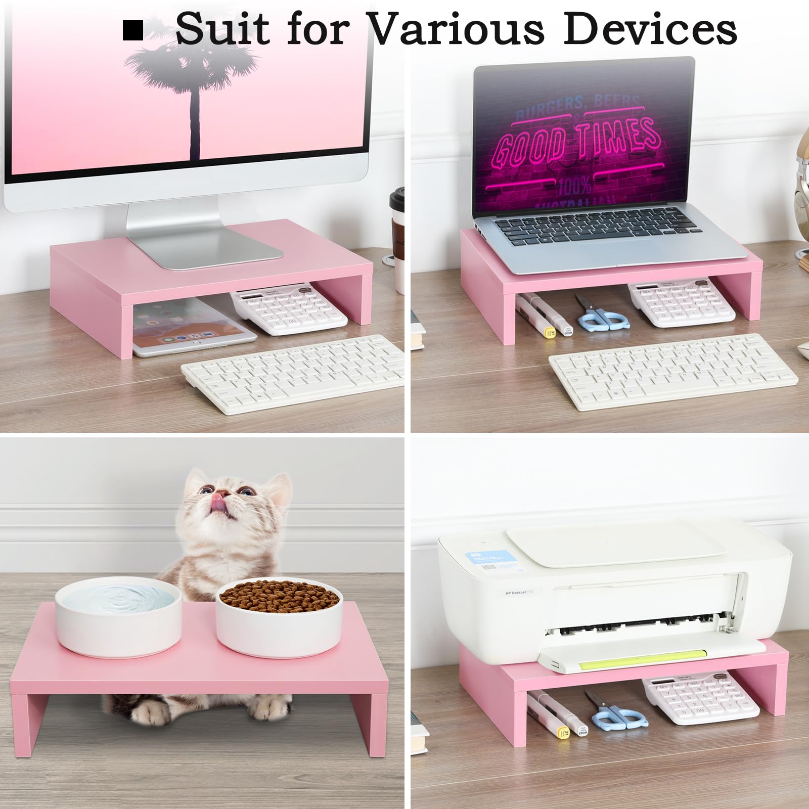 Pink Desktop Computer Stand Mua TEAMIX Pink Monitor Stand Riser-2 Pack,Wood 2 Tier Adjustable ...