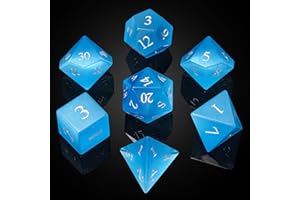 UDIXI Gemstone DND Dice Set 7PCS Stone D&D Polyhedral Dice for Dungeons and Dragons MTG Table Games (Blue Cat's Eye)