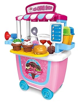 Toys Bhoomi Fascinating Push Cart Trolley Ice Cream Parlor Shop - 31 Pieces