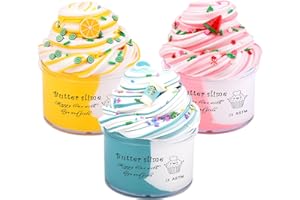 Keemanman Butter Slime Kit 3 Pack with Watermelon, Latte and Lemon Charms, Cool Preppy Stuff, Cute Stress Relief Toys and Birthday Gifts Ideas for Girls and Boys, Scented Aesthetic Stuff for Kids
