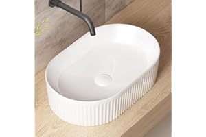 Oval Bathroom Sink Above Counter, OCEALAGOON 19″ x 12″ White Porcelain Vessel Sink, Modern Vanity Bowl Sink, Art Ceramic Wash Basin
