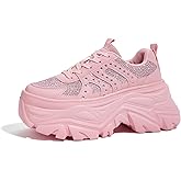 LUCKY STEP Women's Rhinestone Chunky Sneakers Breathable Lace-Up Platform Walking Sneakers Fashion Casual Dad Shoes