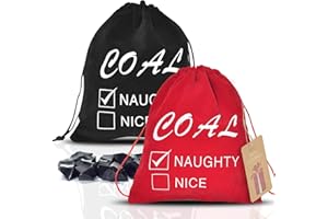 DOSTATNI 2 pcs Naughty Bag with Coal Christmas Gift Card Holder Christmas Bag of Coal Naughty for Holiday Santa Stocking Stuffer
