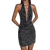 SweatyRocks Women's Halter Sexy Backless Sequin Mini Prom Party Dress Cowl Neck Sparkly Night Out Dresses