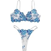 Aimedalis Sexy Floral Embroidered Flower Mesh Underwire Push Up Lingerie Set