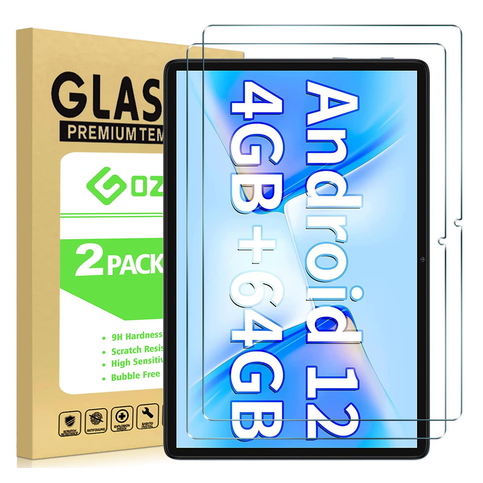 GOZOPO 2 Pack Screen Protector for TECLAST M50 / M50 Pro / M40 Plus / M40 Air / P30S 10.1 inch Tablet, Anti-Scratch Tempered Glass Film (23.47 x 15.37 cm)