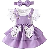 FOCUTEBB Baby Girl Clothes Newborn Romper Love Heart Print Short Sleeved Ruffled Bow Skirt Headband Outfits Set 0-18 Months