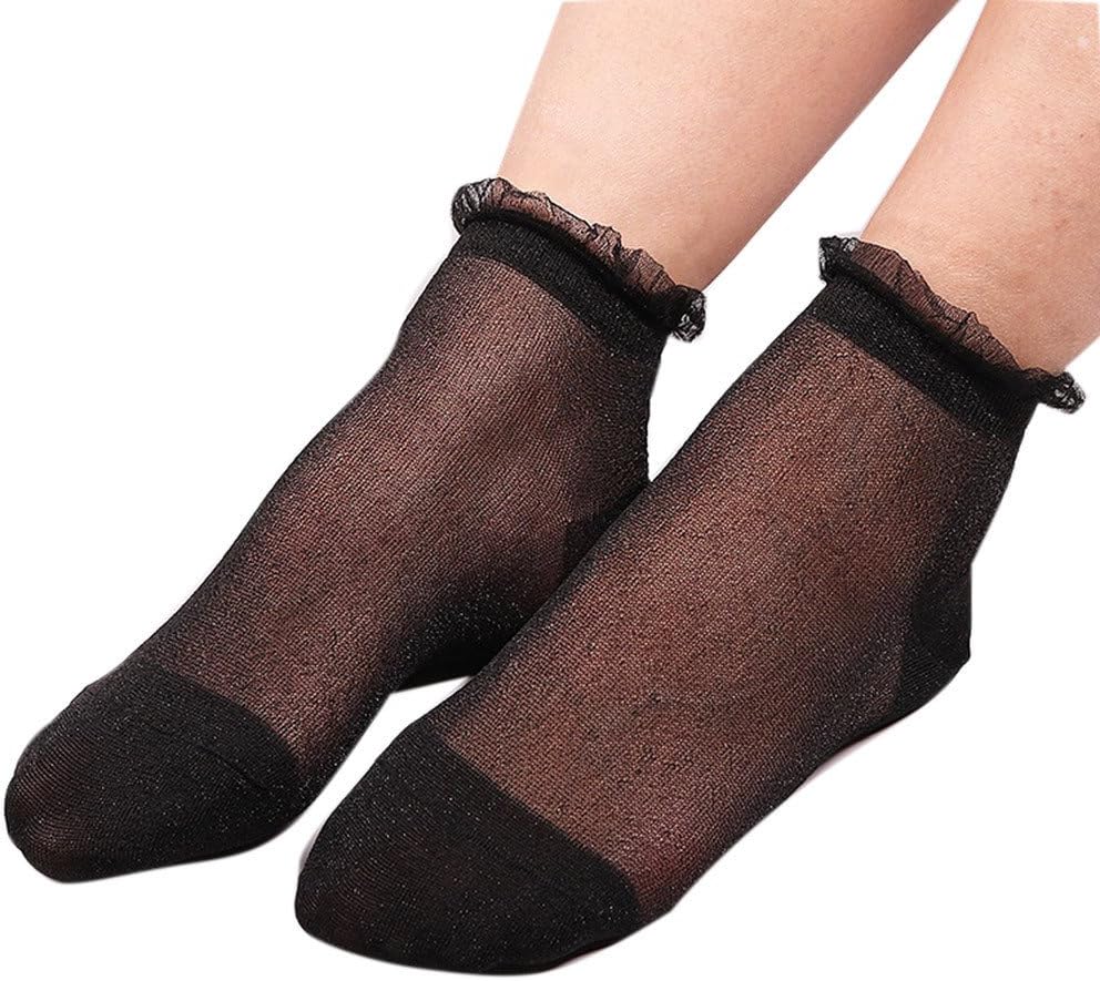 Summer Women Girls Sheer Silky Glitter Transparent Short Stockings Ankle Socks