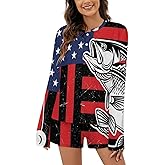 KATVEESC Women's Cotton Long Sleeve Shirt and Short Bottom Pajama Set