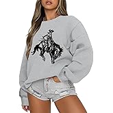 Weetiotio Western Cowboys Graphic Sweatshirts For Women Cowgirls Rodeo Oversized Sweatshirt Country Concert Crewneck Outfits