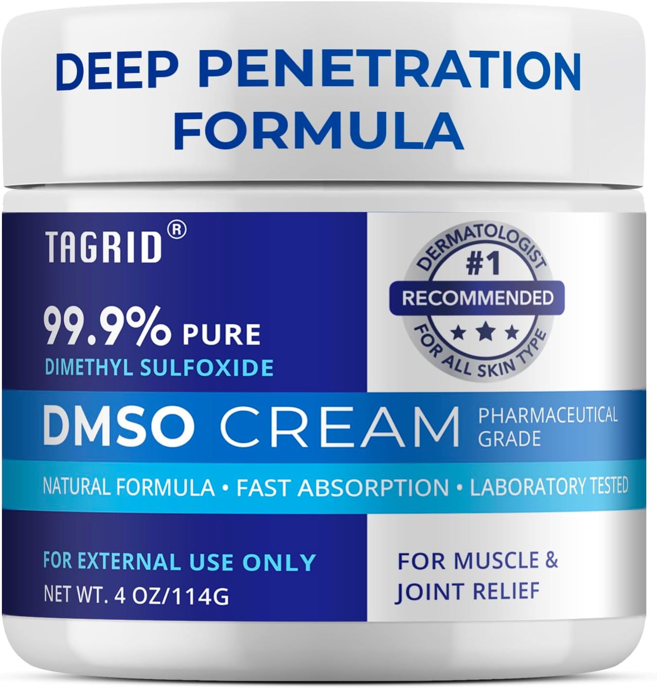 TAGRID DMSO Cream Pharmaceutical Grade: 99.9% Pure DMSO with Magnesium, Arnica & Aloe Vera for Muscle and Joint Pain Relief - Fast Acting Topical Cream for Body Wellness (4 Oz (Pack of 1))