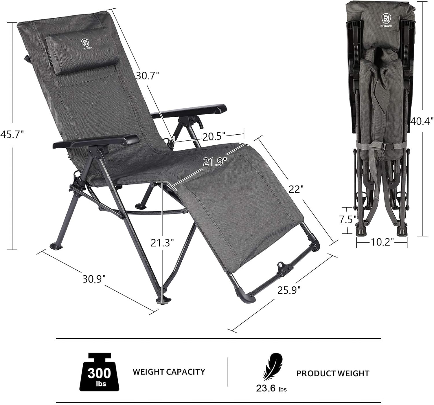 EVER ADVANCED Zero Gravity Lounge Chair, Portable Folding Reclining Chair with Carry Bag and Adjustable Cushion, Recliner Camping Chair for Outdoor, Indoor, Support 300lbs, Black: Kitchen & Dining