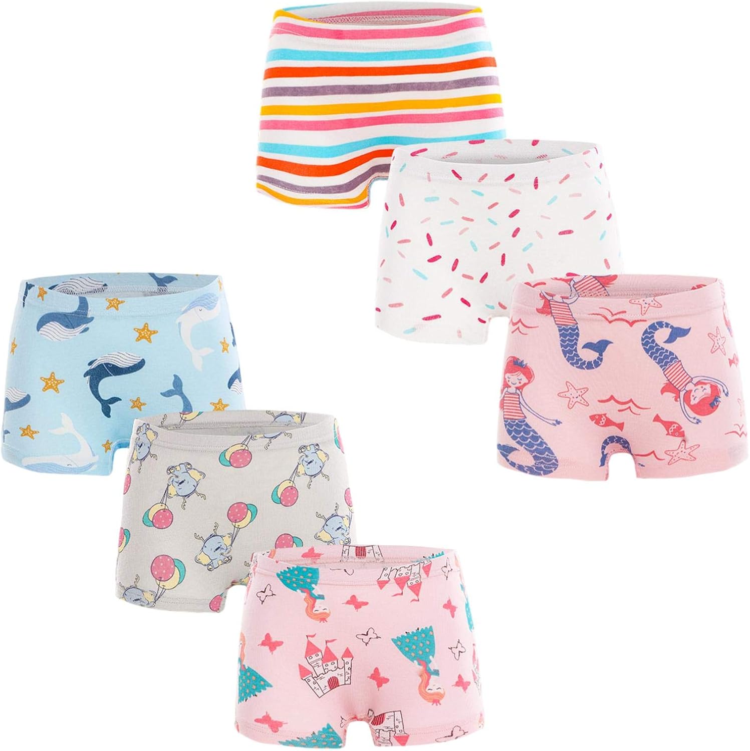 Girls Boxers Briefs 6 Pack Adjustable and Breathable Soft Print Pattern