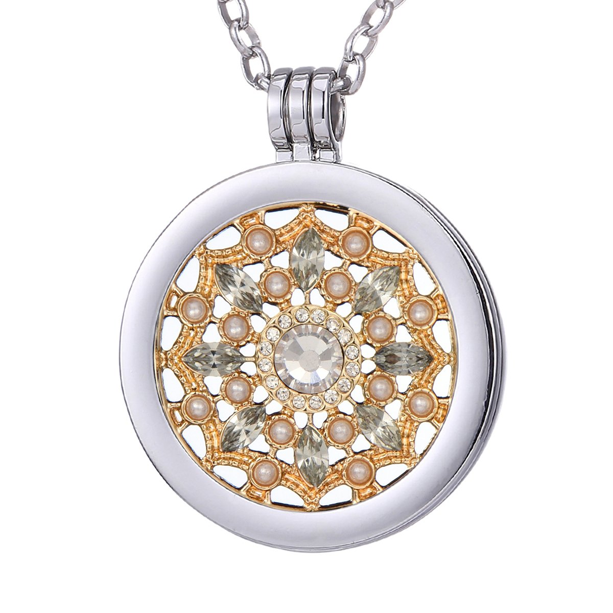 Morella Ladies' Necklace 70 cm Stainless Steel and Pendant with Coin Silver-Gold 33 mm in a Jewelry Bag — image 1