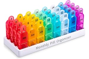 WINDTRACE Pill Organizer Monthly 2 Times a Day, 30 Day Pill Organizer AM PM, One Month Pill Box Organizer with Unique Handle Design, 31 Day Travel Midicine Pill Cases Hold to Vitamin, Supplements & Medications