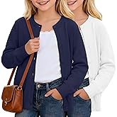 LessonZoo 2 Pack Girls Cardigan Sweater Long Sleeve Knit Tops Button Kids School Uniforms Fall Winter for 4-12 Years