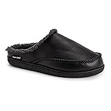 MUK LUKS Men's Faux Leather Clog Slipper, Black, 8-9