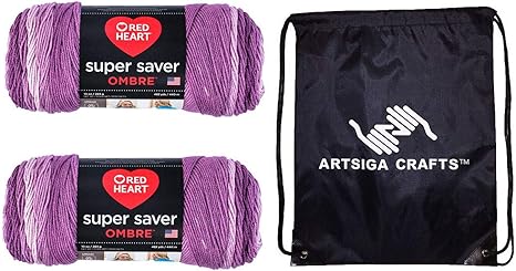 Amazon Com Red Heart Knitting Yarn Super Saver Ombre Purple 2 Skein Factory Pack Same Dyelot E305 3968 Bundle With 1 Artsiga Crafts Project Bag