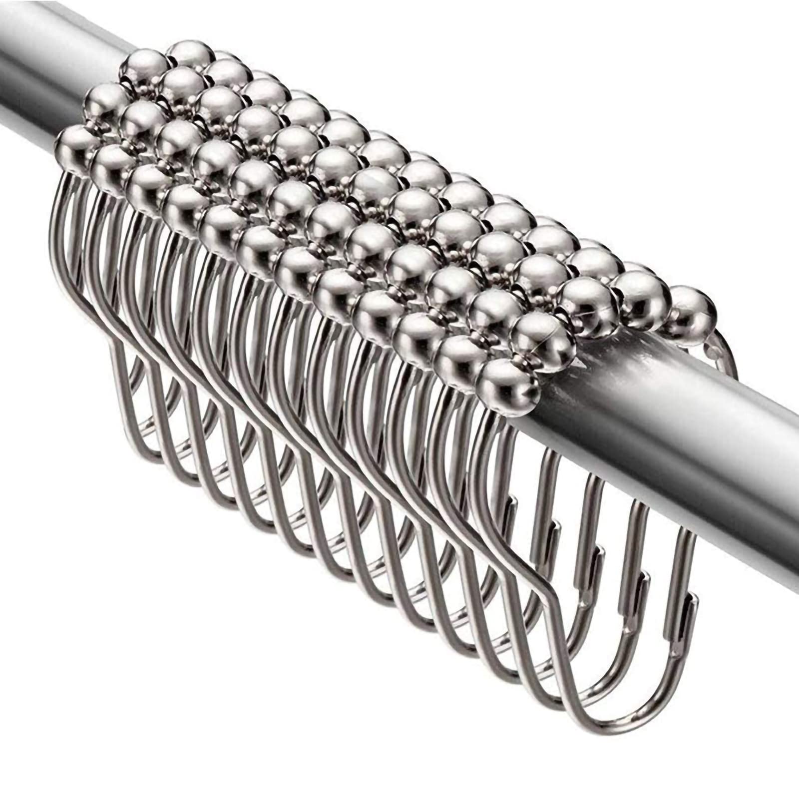 NEUSID Shower Curtain Hook Rings, Stainless Steel Shower Curtain Rings and Hooks for Bathroom Shower Rods Curtains, Roller Balls Chrome Metal Rustproof Silver Colour, Set of 20,7.5 x 4cm