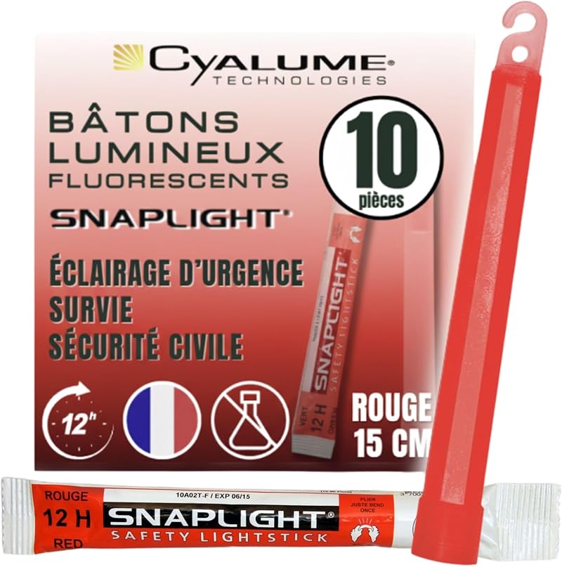 Cyalume Snaplight Red Lightsticks 15cm 12Hr Made in France Pack of 10