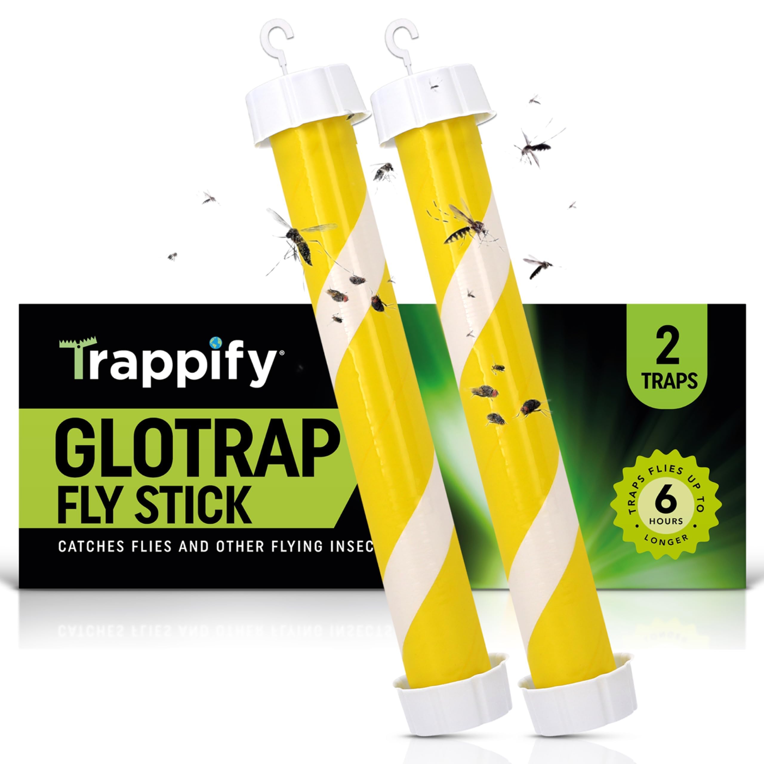 Glow-in-The-Dark Flies Stick by Trappify: Indoor & Outdoor Flying Insect Trap | Water-Resistant Sticky Traps for Fruit Fly Traps for Indoors and Fly Trap Indoor (2 Pack)