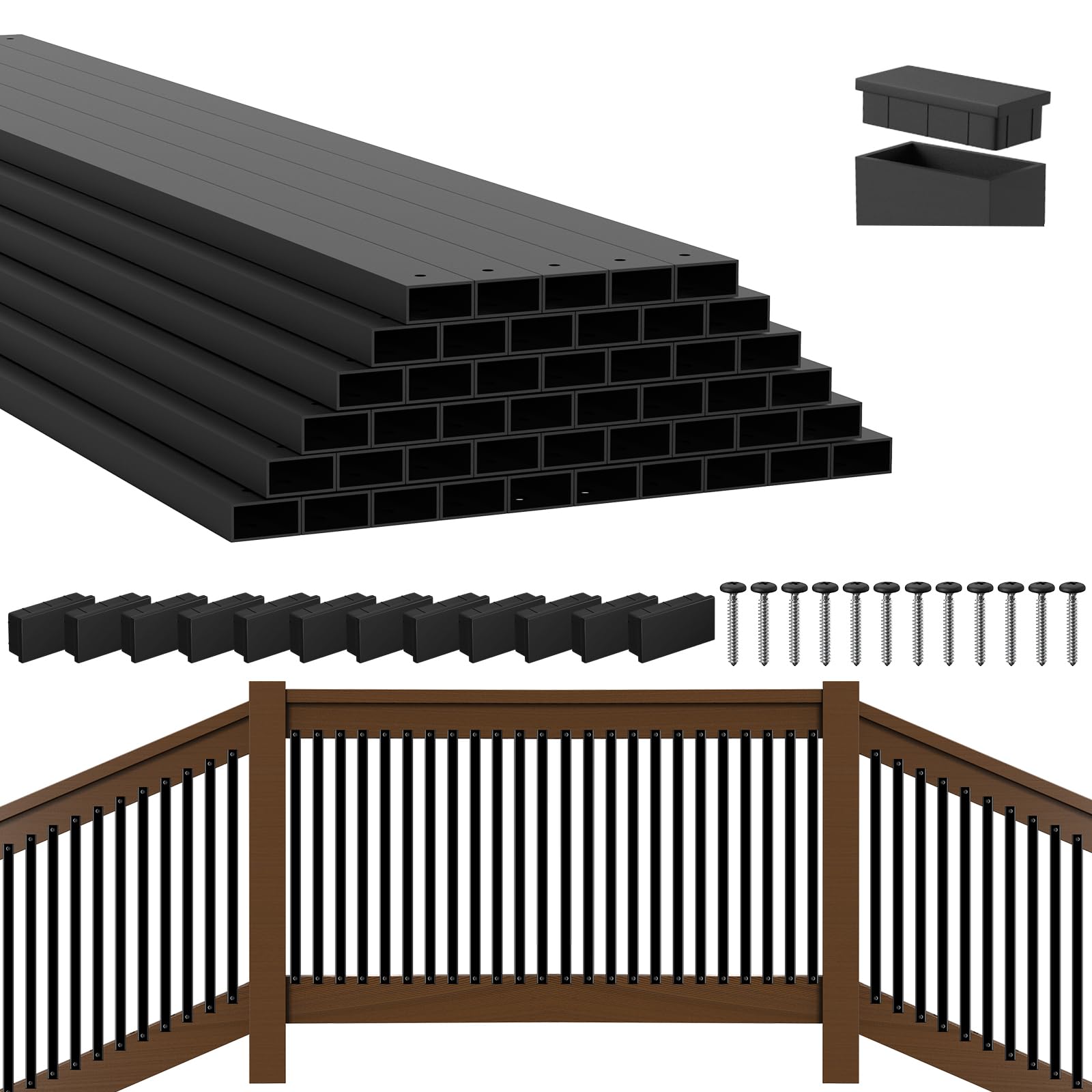 Photo 1 of 100 Pack 32.25" Black Aluminum Rectangle Deck Balusters with End Caps&Stainless Screws-Upgraded Metal Railing Spindles Kit for Decks,Porch Railings,Stairs/Staircase&Outdoor Replacement(Face Mount)