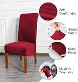 CMAKER Velvet Dining Chair Covers Set of 4 Burgundy Large Stretch Slipcovers view 4