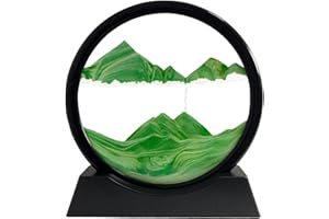 HYUGF Moving Sand Art Picture Decor, 3D Deep Sea Sandscape Liquid Motion, Round Glass Frame Display Flowing Sand Relaxing Gift for Kids Adults Home Office Work Desktop Decoration Toy (Green, 12")