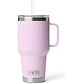 YETI Rambler 35 oz Tumbler with Handle and Straw Lid, Travel Mug Water Tumbler, Vacuum Insulated Cup with Handle, Stainless Steel, Cherry Blossom - Textured