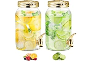 Havawish 2 Pcs 1 Gallon Plastic Beverage Dispenser with Spigot Clear Summer Kitchen Fridge Drink Dispenser for Parties Lemonade Juice Tea Beer Cold Water(Gold,Cylinder)