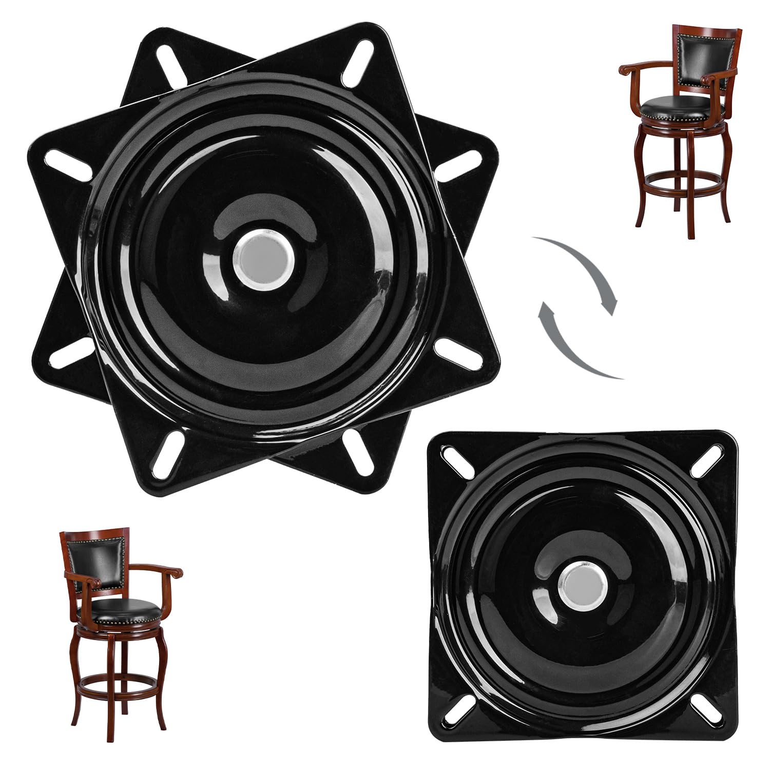 2 Pack 6.7 Inch / 17cm Heavy Duty Bar Stool Swivel Plate Replacement,360 Degree Boat Seat Swivel Base with Solid Ring of Ball Bearings for Barstools,Recliner Chair,Chair Boat Seat