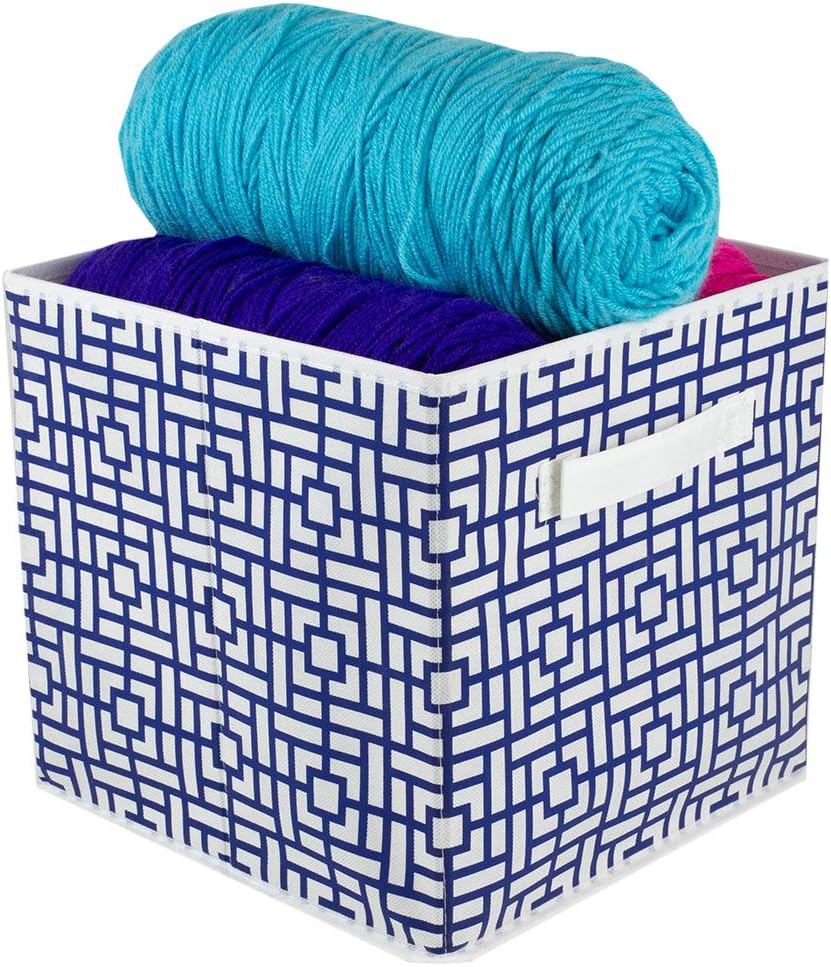 Home Basics Squared Non-Woven Storage Bin Cube Basket Box, Dual Handles & Removable Bottoms Collapsible Foldable for Home Decor Office Closet Bedroom Drawer Toy Organizer Everyday Use, Navy Blue