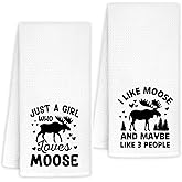 InnoBeta Moose Gifts, Moose Kitchen Towel 2 Pack, 16x24 in Microfiber Dish Tea Towel, JUST A Girl WHO Loves Moose