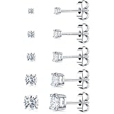 5 Pairs Moissanite Sterling Silver Stud Earrings Set for Women, Hypoallergenic, 2mm, 3mm, 4mm, 5mm