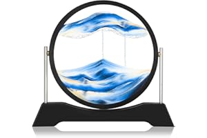 Liangding Moving Sand Art Liquid Motion,3D Flow Sand Painting Quicksand Decor,Stress Relief Moving Sand Art Picture with Round Glass for Office Home Decoration