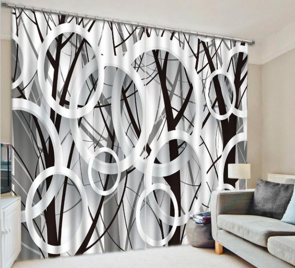 GFYWZ Curtains 3D Black and white Art Printing Living room bedroom Blackout Noise Reduction Window Drapes Panel, wide 2.64x high 1.6