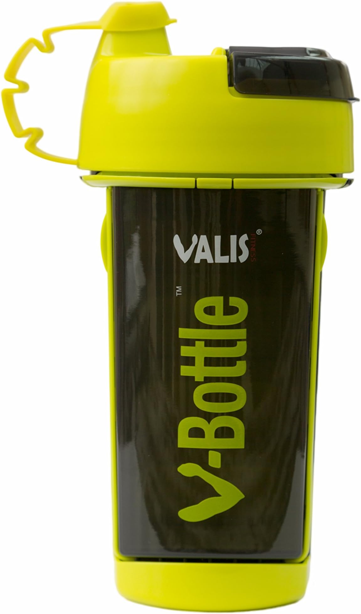 V - BOTTLE: VERSATILE FITNESS SHAKER - BPA & Leak Free - 600ml Water / Protein Mixer & Blender Cup - with Detachable Stop Watch + 2 Storage Compartments - Perfect for PRE / POST Workout / Store your Phone / Key and Wallet. Used in the Gym โ Running and for Sport.