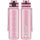 OLDLEY 32 oz Water Bottle, Motivational Water Bottle with Time Marker, Sports Water Bottle With Strap, Leakproof & BPA Free Large Water Bottles for School, Gym, Travel, Outdoor, Tritan,Pink