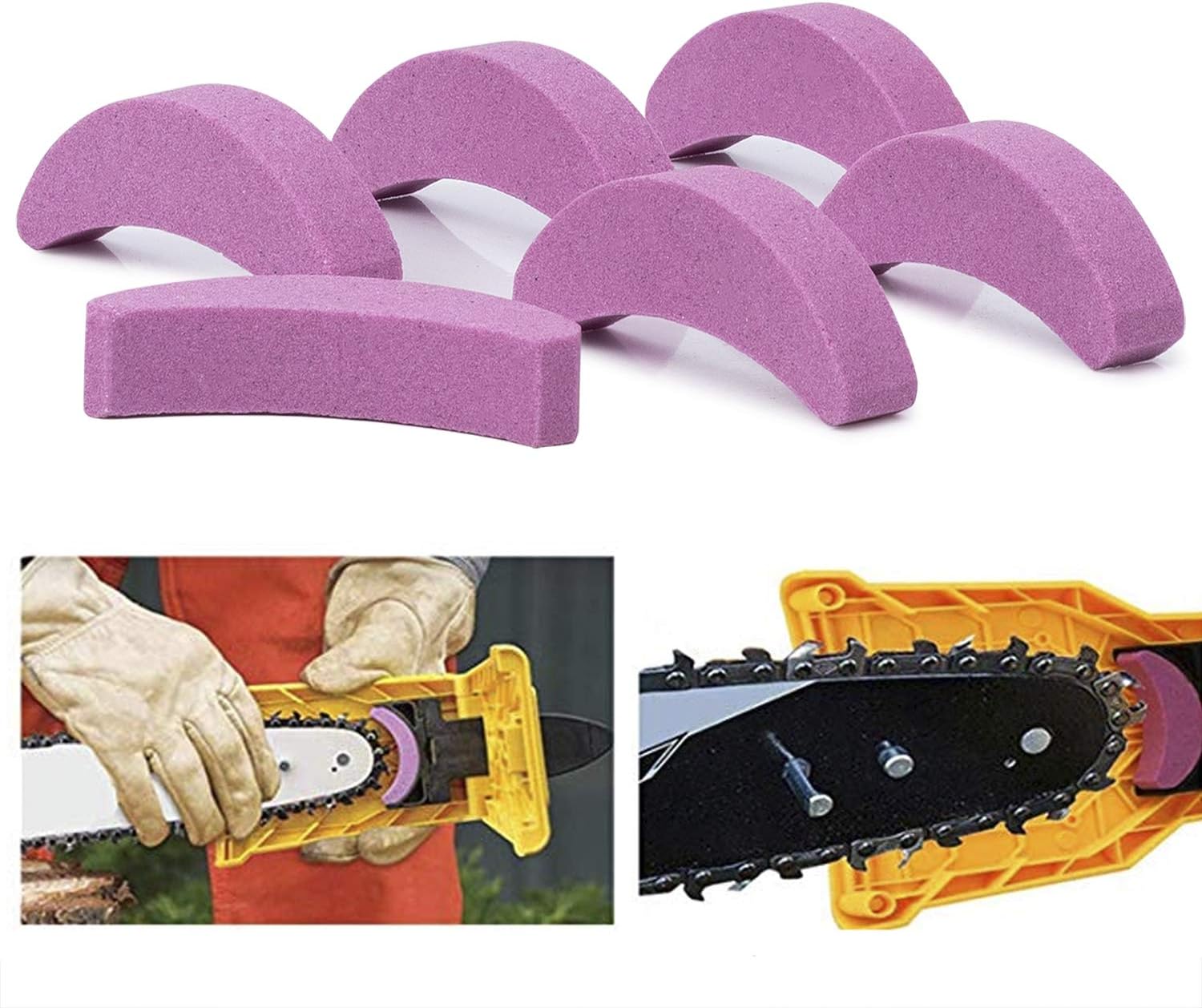 HOMOO ART Chainsaw Teeth Sharpener Grindstone, 6 Pcs Chainsaw Fast-Sharpening Stone Replacement kit for Portable Proprietary Bar-Mount Saw Chain Sharpener for 16/18/20-inch Chainsaw (6 Pcs-Pink)