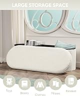 Bonlife Folding Ottoman Storage Bench Cream 120L Oval Footstool 110x38x38cm view 4