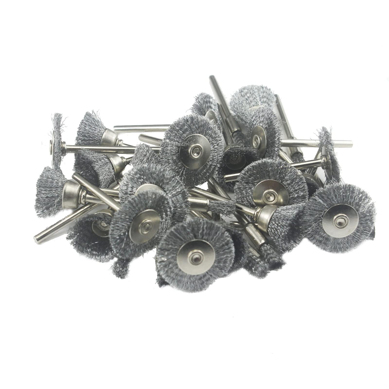 Photo 1 of ??????? 30 Pcs Wire Brush Wheel, 1/8 Inch Shank Coarse Crimped Steel Wire Brushes Kits for Dremel Rotary Tool (Silver)