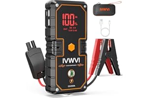 IVWVI Upgraded Car Battery Jump Starter, 2500A Peak Portable Jump Starter with Dual USB Quick Charge and DC Output,12V Pack and Jumper Cables for 7.0L Gasoline and 5.5L Diesel Engines (2500A)