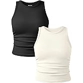 OQQ Women's 2 Piece Tank Tops Crew Neck Sleeveless Basic Stretch Casusal Yoga Crop Camis