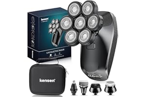 KENSEN 7D Head Shaver,5 in 1 Bald Head Shavers for Men, Head Electric Razor with Nose Hair Sideburns Trimmer, Waterproof Wet/Dry Mens Grooming Kit, LED Display, USB Rechargeable, Gifts Travel Case