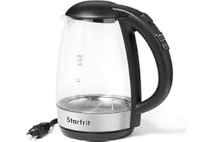 Starfrit Electric Variable Temperature Control Glass Kettle - 1.7L - 5 Preset Temperature Settings - 1500W