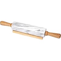 Creative Home Deluxe Natural Marble Rolling Pin with Wooden Handles and Cradle Kitchen Baking Pastry Tools for Pizza Dough Fo