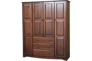 Palace Imports 100% Solid Wood Family Wardrobe Closet/Armoire, Mocha, 3 Clothing Rods Included, 60.25" w x 72" h x 20.75" d, Renewable Eco-Friendly Wood, Made in Brazil