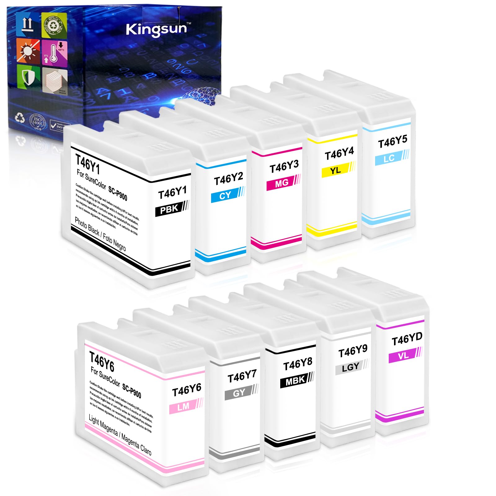 Photo 1 of KSUMEI T46Y Ink Cartridge Set PRO10 Compatible with SureColor P900 Printer T46YD T46Y1 T46Y2 T46Y3 T46Y4 T46Y5 T46Y6 T46Y7 T46Y8 T46Y9 (10-Pack)