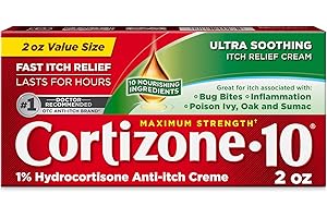 CORTIZONE 10 Cortizone-10 Maximum Strength Ultra Soothing Itch Relief Cream, 1% Hydrocortisone, Fast-Acting, Anti-Itch Cream for Bug Bites, Rash, Eczema, Psoriasis, Poison Ivy, Oak, Sumac & More, 2 oz